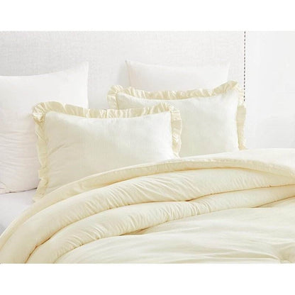 Full Size Ivory Stone Washed Ruffled Edge Microfiber Comforter Set