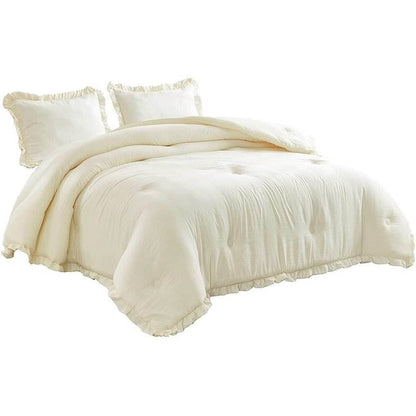 King Oversized Ivory Ruffled Edge Microfiber Comforter Set