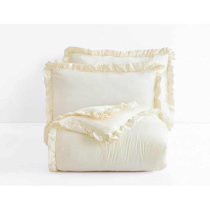 King Oversized Ivory Ruffled Edge Microfiber Comforter Set