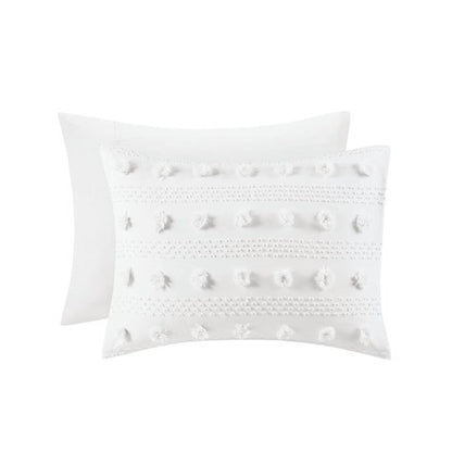 Full/Queen 3 Piece Jacquard Pompom Microfiber Hypoallergenic Comforter Set, White