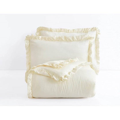 Queen Oversized Ivory Ruffled Edge Microfiber Comforter Set