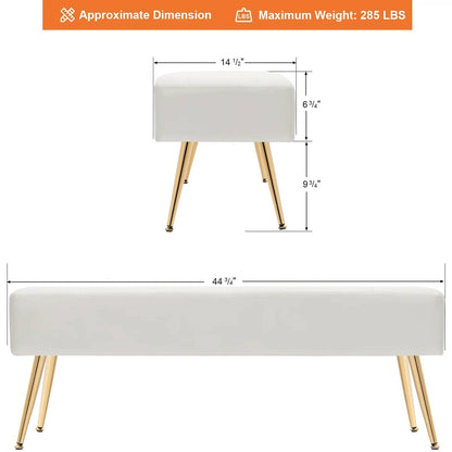 Modern Bed Bench Ottoman with White Ivory PU Leather Seat and Gold Metal Legs
