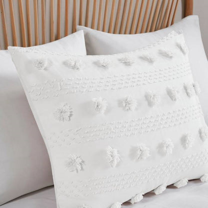 Twin/Twin XL 2 Piece Jacquard Pompom Microfiber Hypoallergenic Comforter Set, White