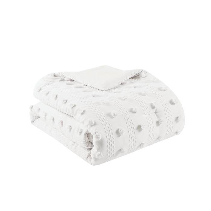 Twin/Twin XL 2 Piece Jacquard Pompom Microfiber Hypoallergenic Comforter Set, White