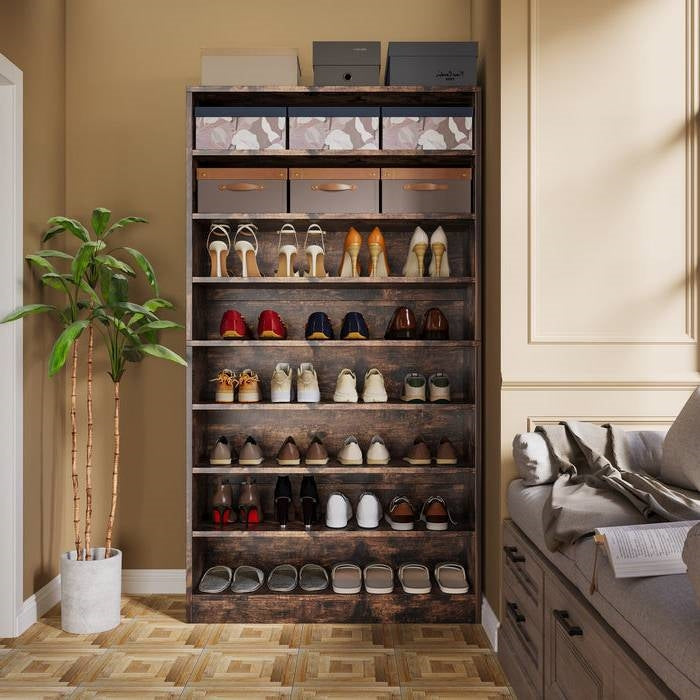 9 Tier Java Wood Shoe Storage Cabinet, Holds Up To 45 Pairs