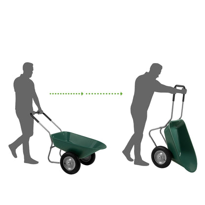Heavy Duty Dual Wheel Multipurpose Rust Proof Wheelbarrow - Green