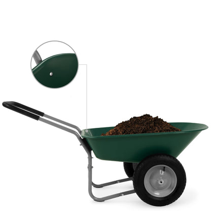 Heavy Duty Dual Wheel Multipurpose Rust Proof Wheelbarrow - Green