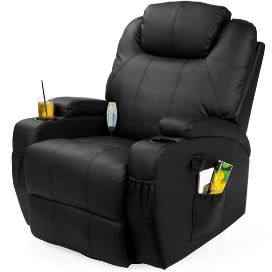Black Swivel Heat &amp; Massage Recliner Chair 5 Modes Remote Control