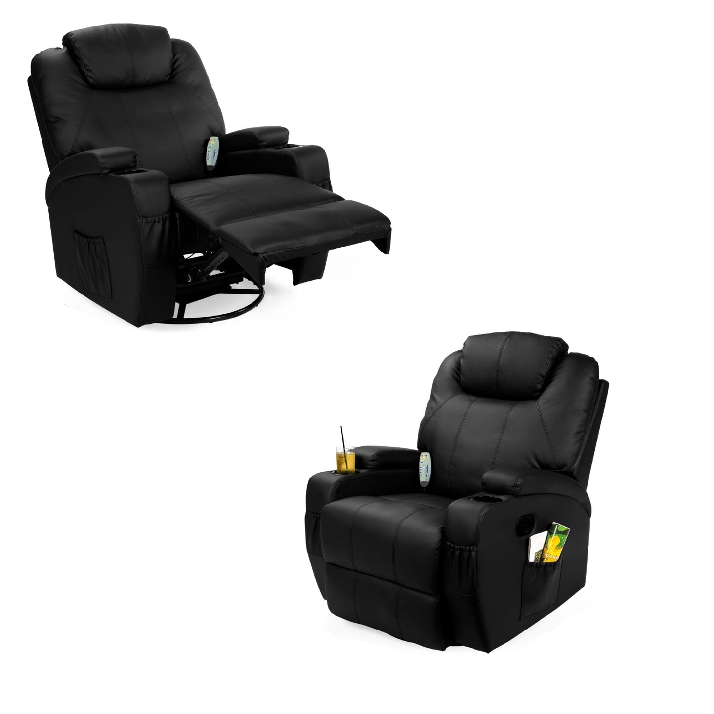Black Swivel Heat &amp; Massage Recliner Chair 5 Modes Remote Control