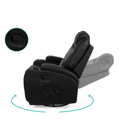 Black Swivel Heat &amp; Massage Recliner Chair 5 Modes Remote Control