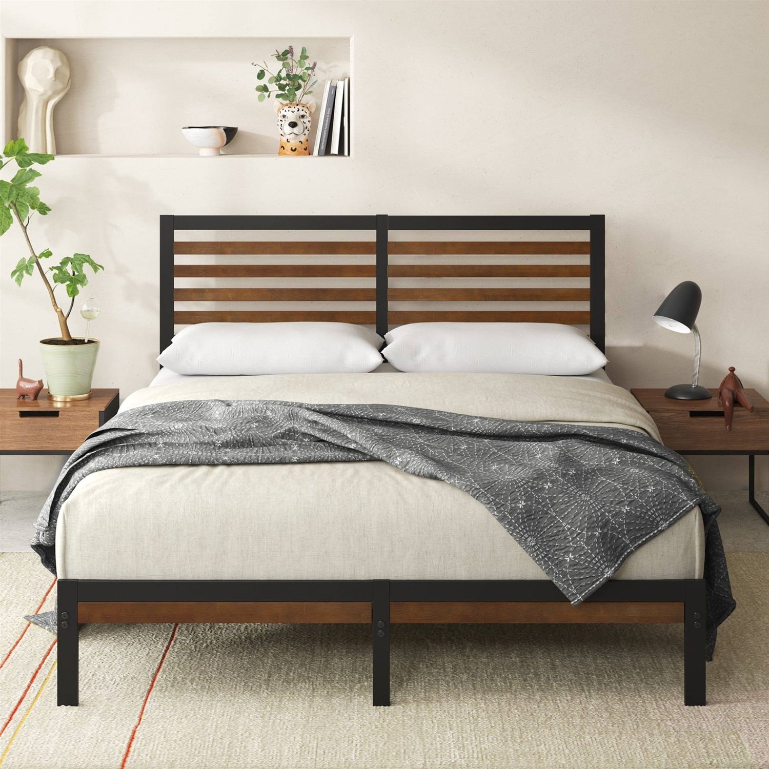 Queen Size Eco Friendly Bamboo Metal Platform Bed Frame