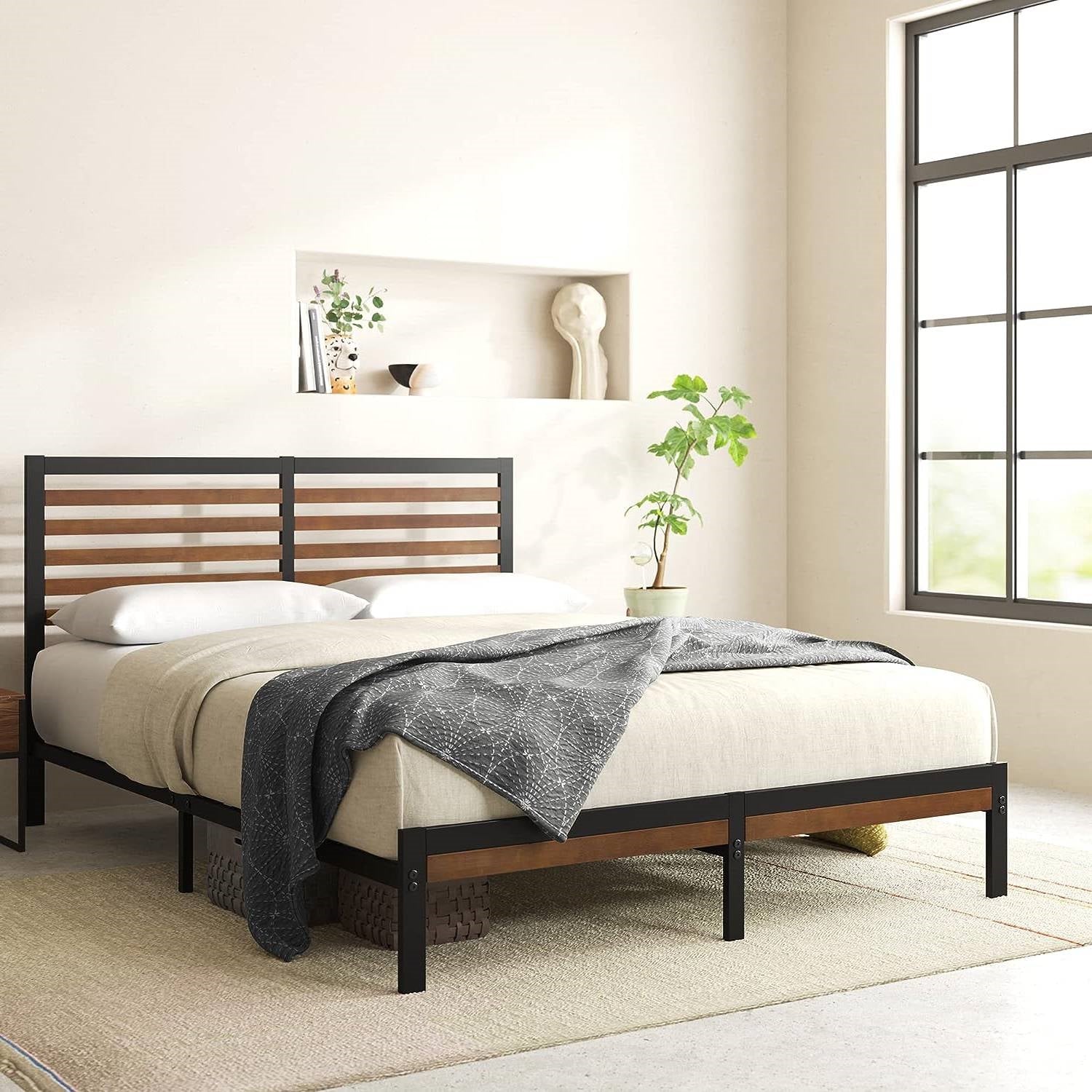 Queen Size Eco Friendly Bamboo Metal Platform Bed Frame