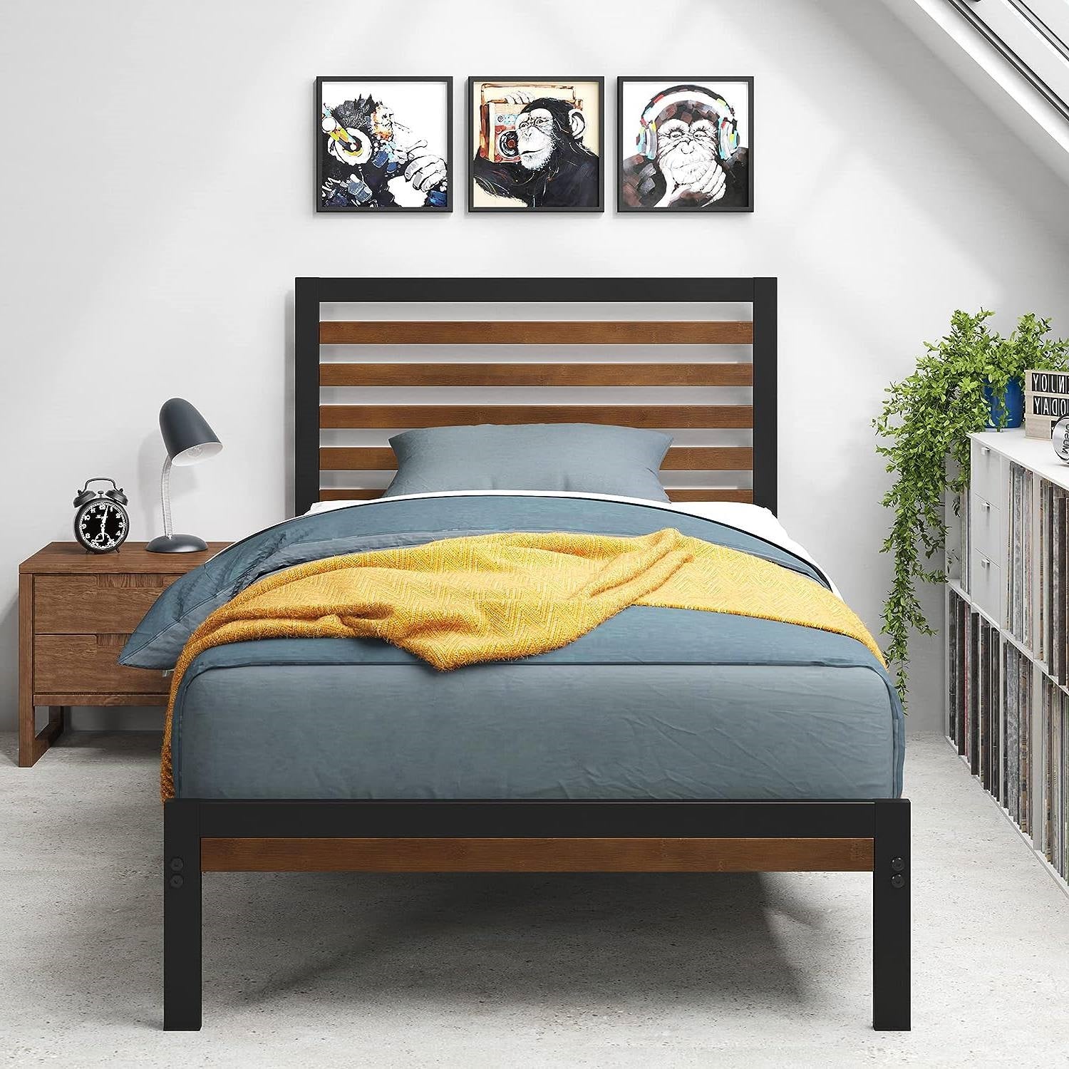 Twin Size Eco Friendly Bamboo Metal Platform Bed Frame