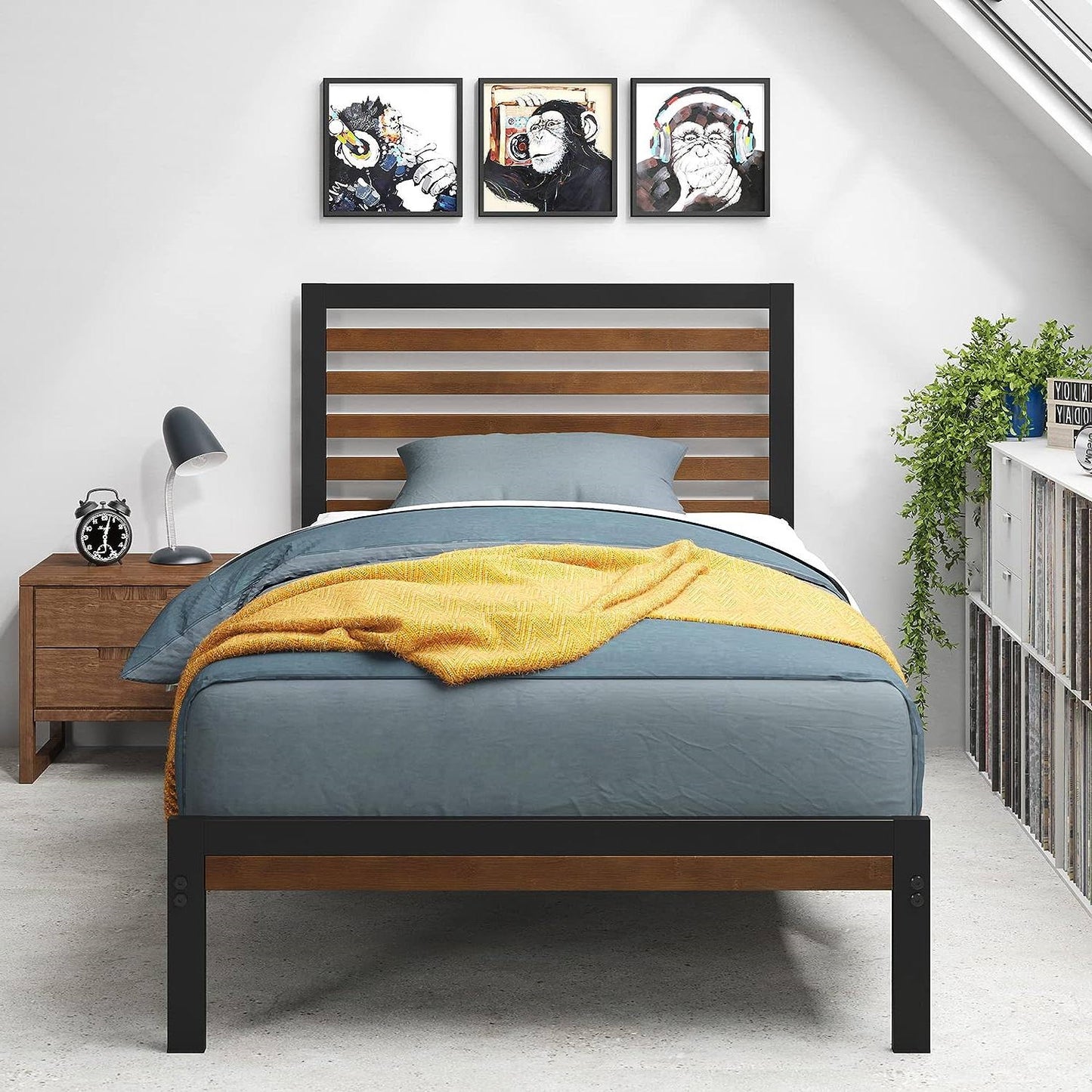 Twin Size Eco Friendly Bamboo Metal Platform Bed Frame