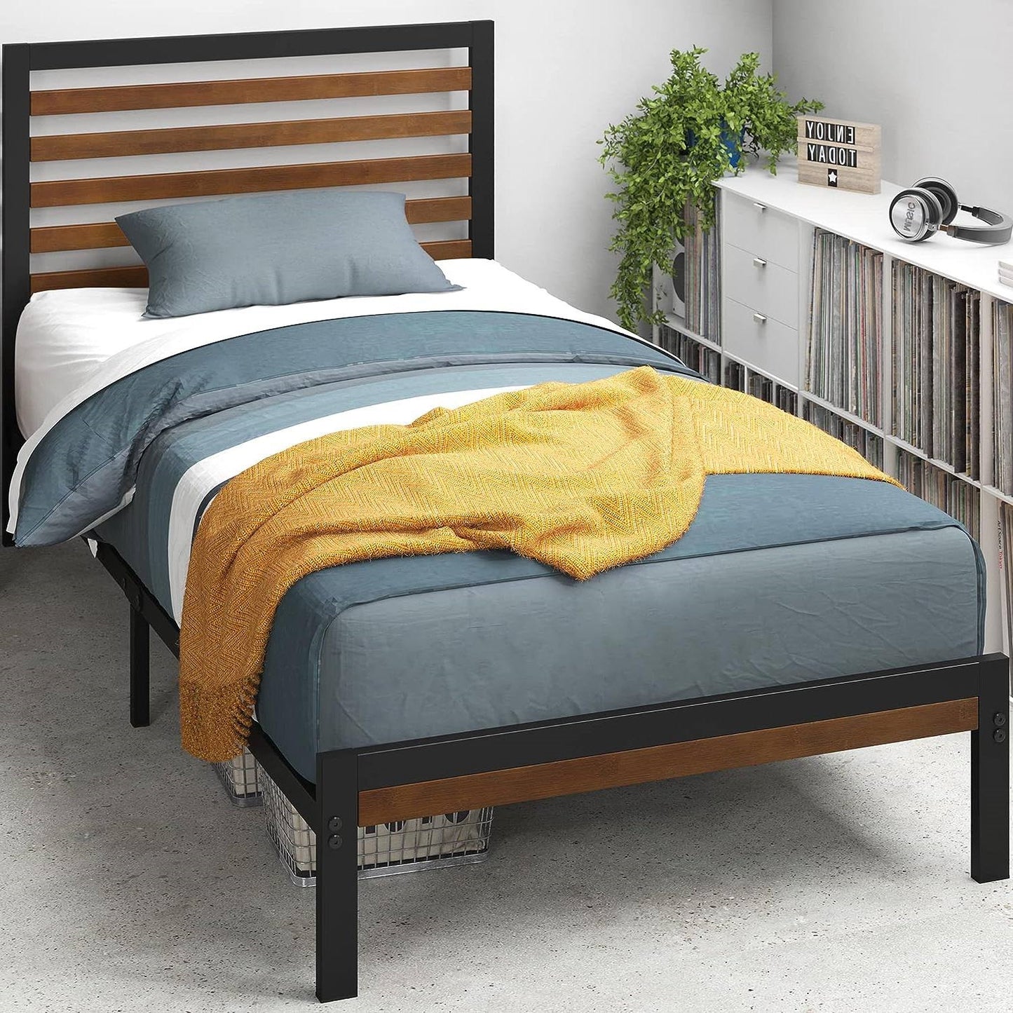 Twin Size Eco Friendly Bamboo Metal Platform Bed Frame