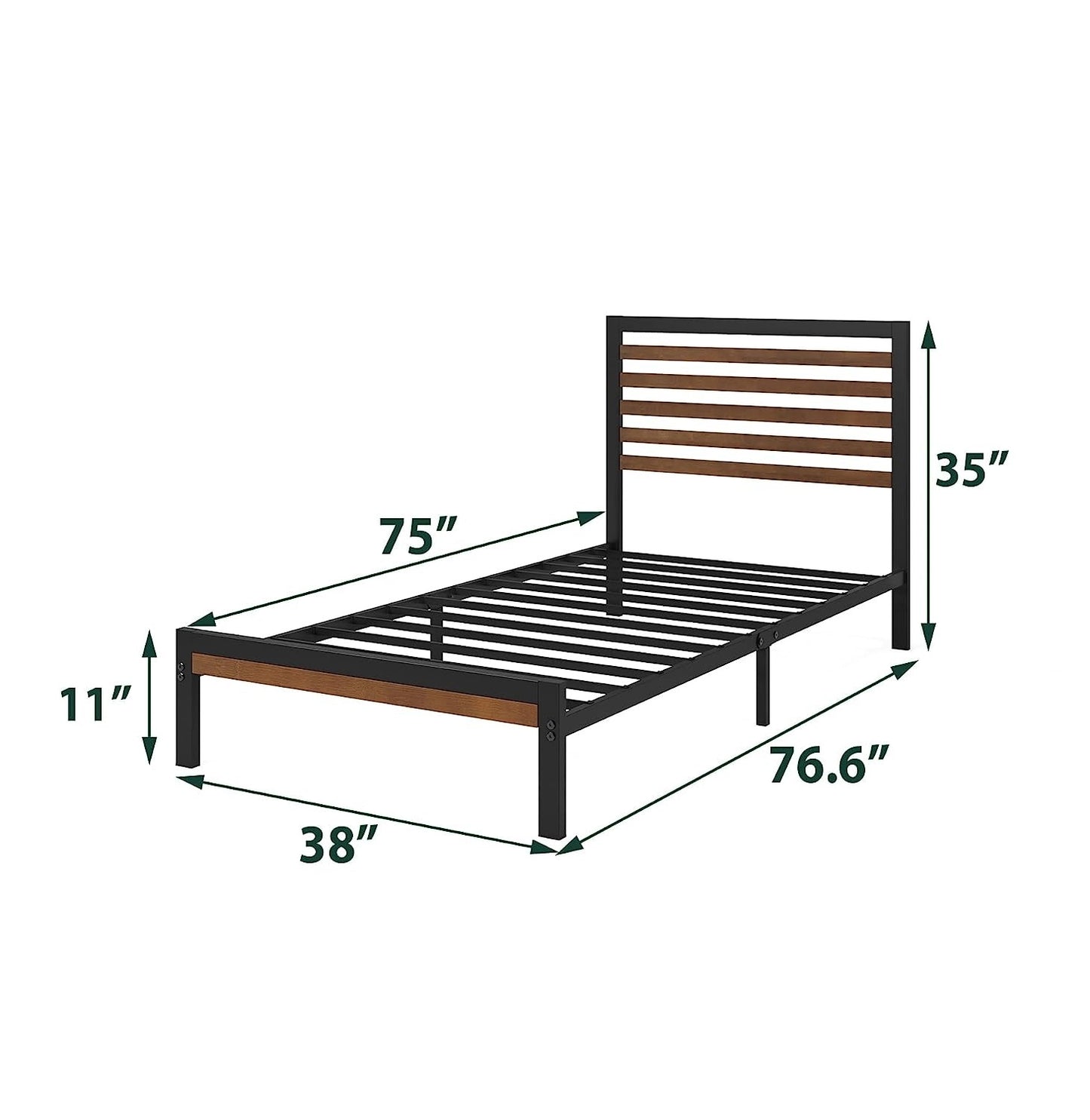 Twin Size Eco Friendly Bamboo Metal Platform Bed Frame