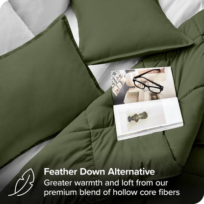 King/Cal King Size All Season Super Soft Down Alternative Comforter Set Olive