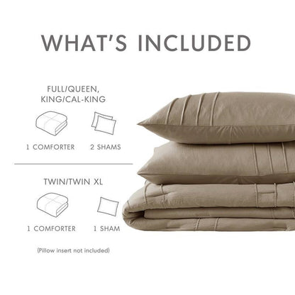 King Size Microfiber Pleated Soft Washed Comforter Set Tan