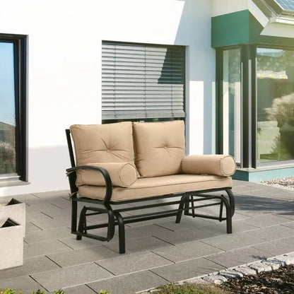 Thick Padded Tan Loveseat Patio Outdoor Rocking Glider