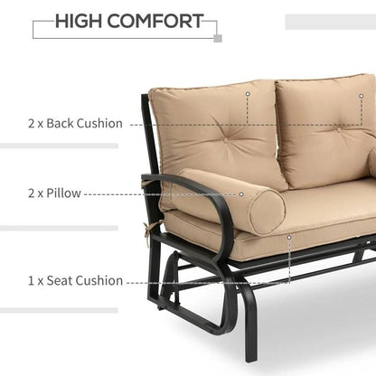 Thick Padded Tan Loveseat Patio Outdoor Rocking Glider