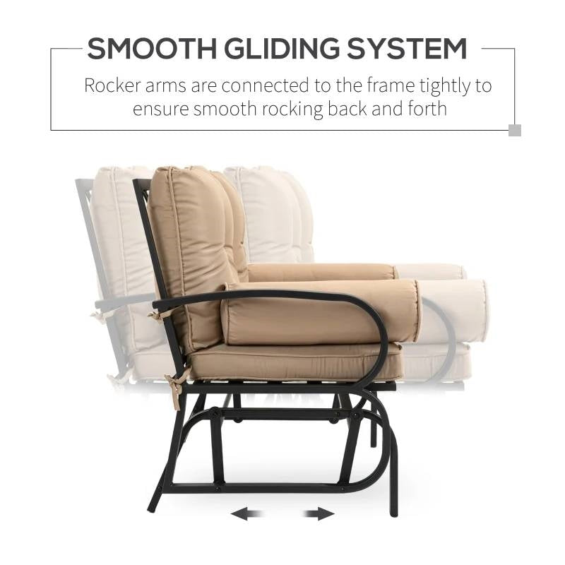 Thick Padded Tan Loveseat Patio Outdoor Rocking Glider