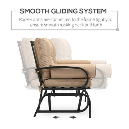 Thick Padded Tan Loveseat Patio Outdoor Rocking Glider