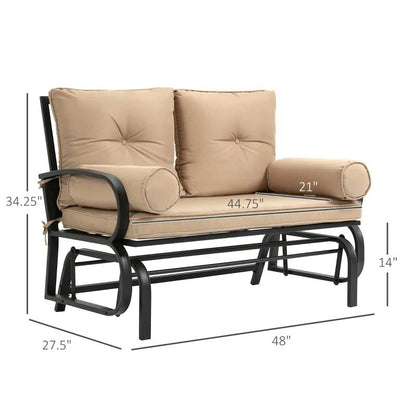 Thick Padded Tan Loveseat Patio Outdoor Rocking Glider