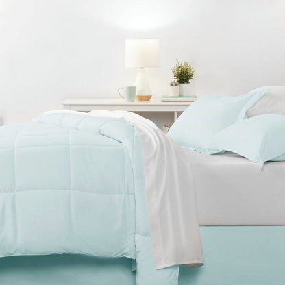 King Size Microfiber Baffle-Box 8-Piece Reversible Bed In A Bag in Aqua
