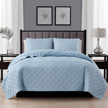 King/Cal King, Blue FarmHouse Microfiber Diamond Quilt Set
