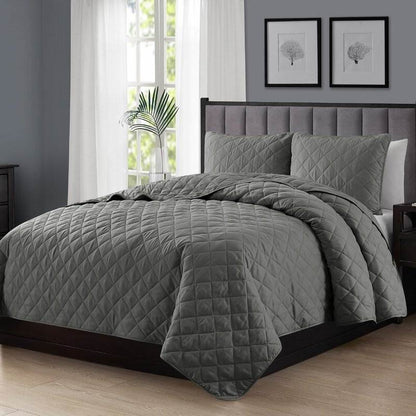 King/Cal King, Grey FarmHome Microfiber Diamond Quilt Set