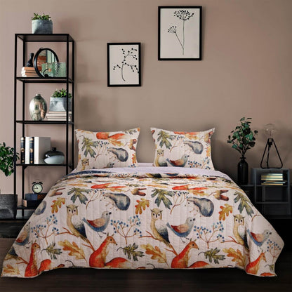 3 Piece FarmHouse Blues Friendly Animals Cotton Reversible Quilt Set, King