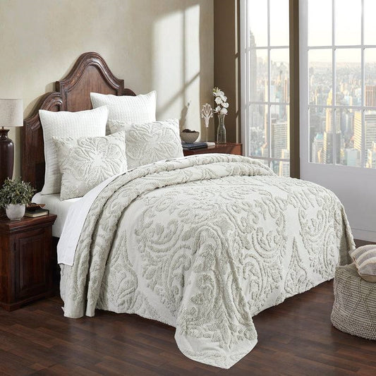 King Size OverSized 100% Cotton Chenille 3 PCS Coverlet Bedspread Set in Ivory