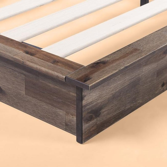 King size Farmhouse Acacia Wood Industrial Low Profile Platform Bed Frame