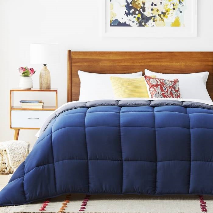 King Size All Seasons Plush Grey/Navy Reversible Polyester Down Alternative Comforter