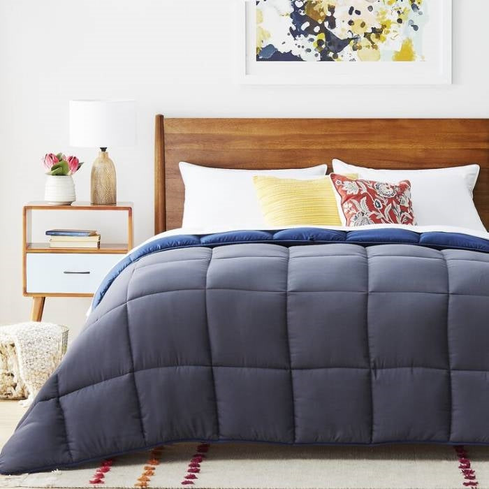 King Size All Seasons Plush Grey/Navy Reversible Polyester Down Alternative Comforter