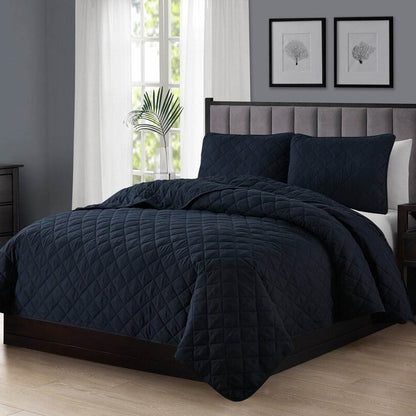 King/Cal King, Navy FarmHouse Microfiber Diamond Quilt Set