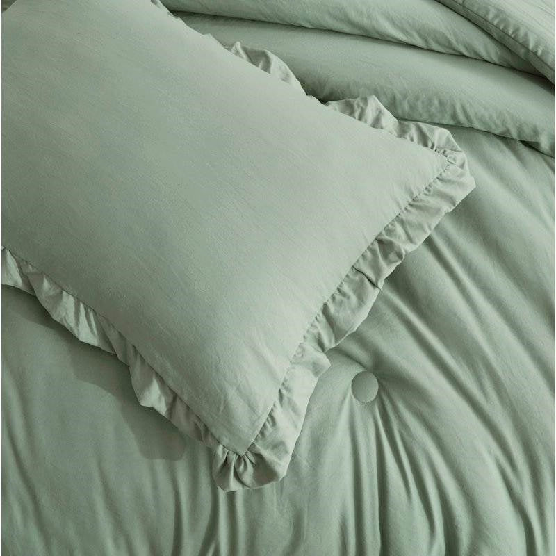 King Oversized Sage Ruffled Edge Microfiber Comforter Set