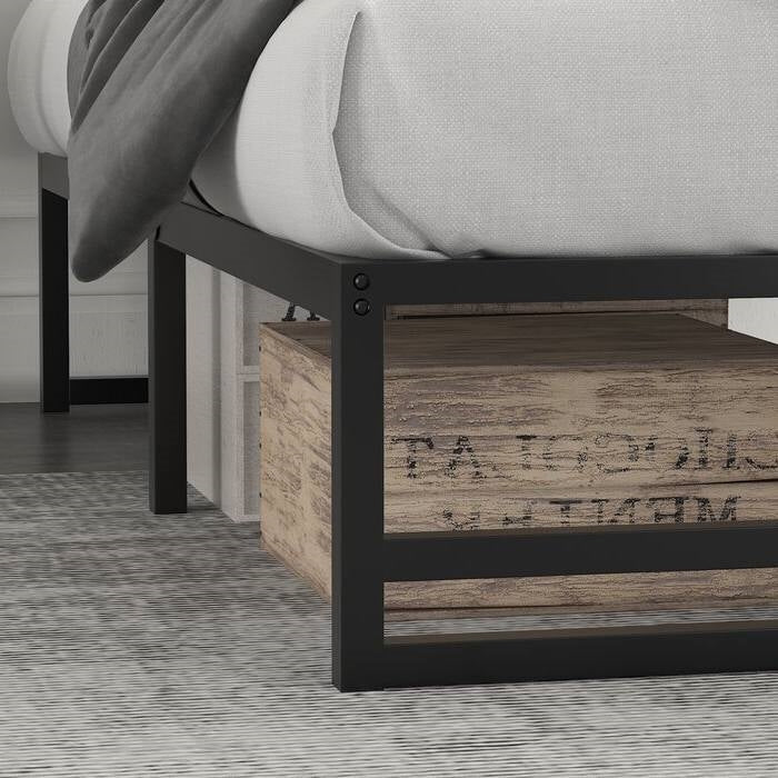 King Size Minimalist Storage Metal Platform Bed Black