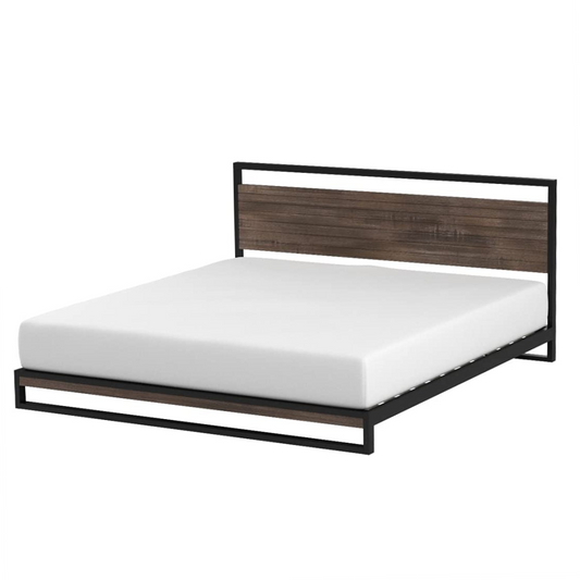 King size Modern Metal Wood Platform Bed Frame with Headboard in Gray
