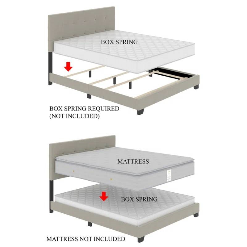 King size Black Metal Canopy Bed with Upholstered Button-Tufted Headboard