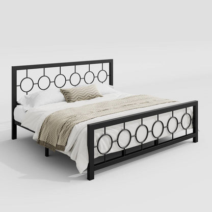 King Size Modern Circle Medallion Black Metal Platform Bed Frame