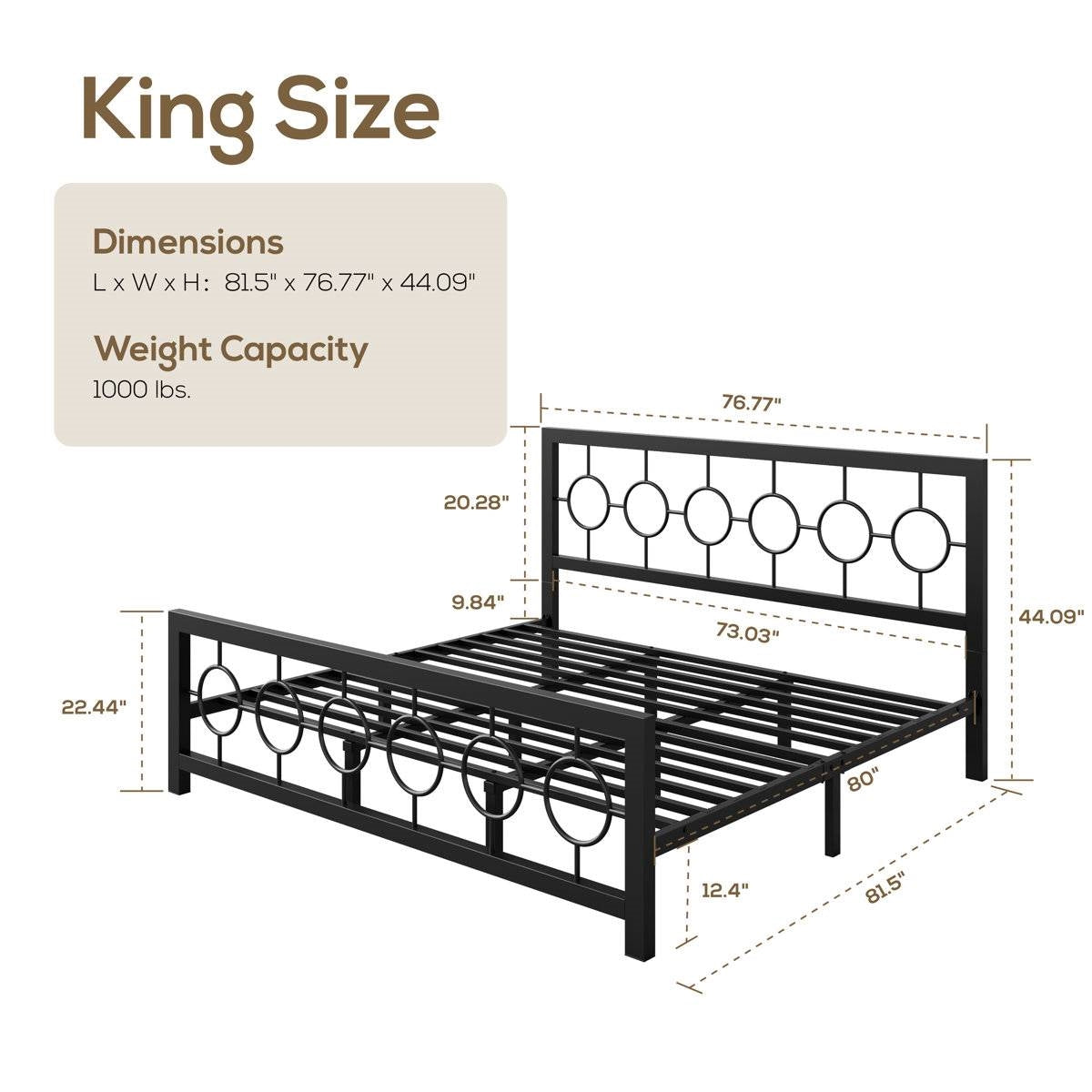 King Size Modern Circle Medallion Black Metal Platform Bed Frame