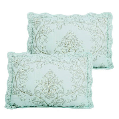 King size Light Blue Damask Embroidered 4 Piece Oversized Bedspread Set