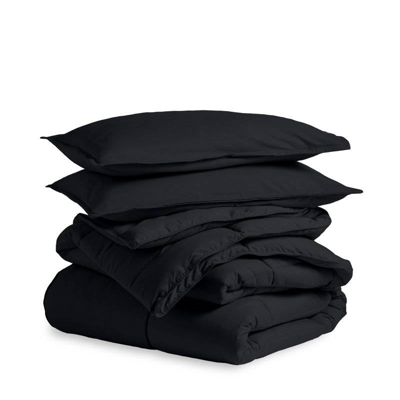 King/Cal King Size All Season Super Soft Down Alternative Comforter Set Black