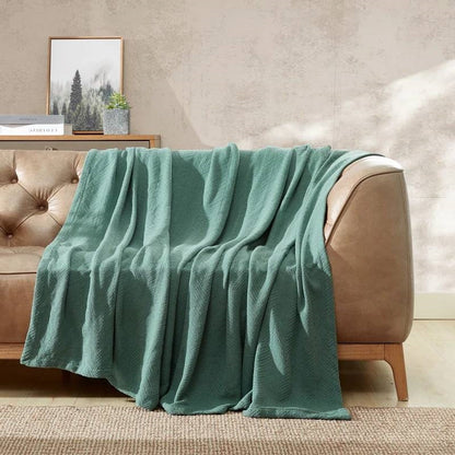 King size Lightweight 100-Percent Cotton Reversible Knit Blanket in Green