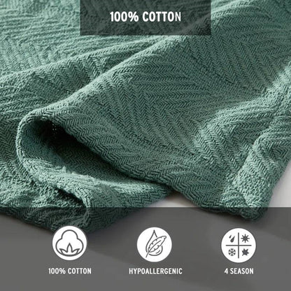 King size Lightweight 100-Percent Cotton Reversible Knit Blanket in Green