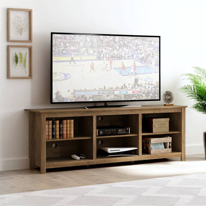 Farmhouse Style TV Stand with 6 Storage Compartments in Brown Oak Wood Finish