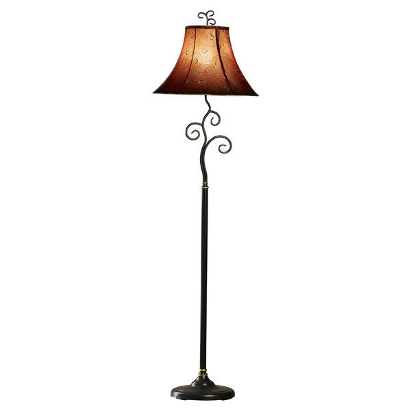 Contemporary 61-inch Tall Floor Lamp with Red and Gold Bell Shade