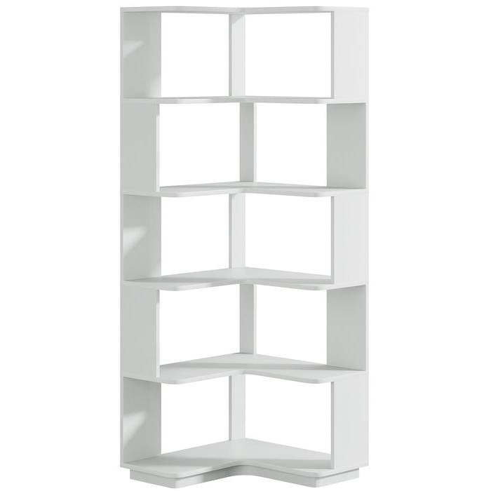Multifunctional Silver Grain 6 Shelf Corner L Bookcase Organizer
