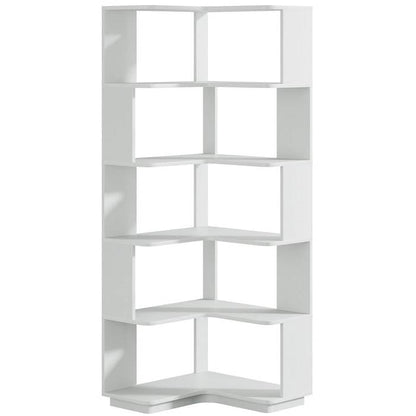 Multifunctional Silver Grain 6 Shelf Corner L Bookcase Organizer
